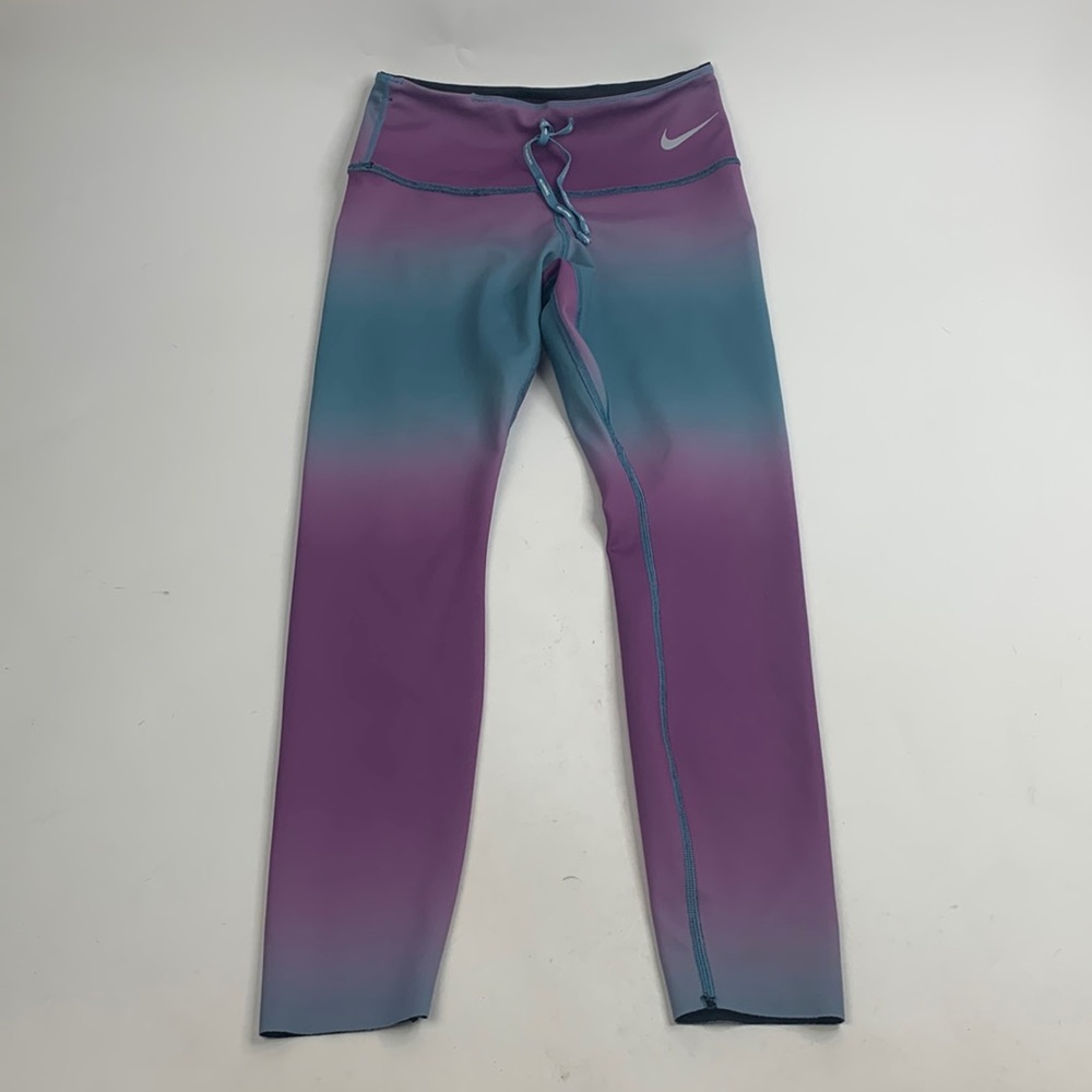 Nike Running DriFit Leggings Small Purple Blue Ombre Iridescent Drawstring